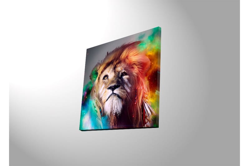 Canvas-taulu LED-valaistuksella 40x40 cm - Upea leijonanpää värikkäillä yksityiskohdilla - Kulta / Vihreä / Punainen - Sisustustuotteet - Taulu & taide - Canvas-taulu