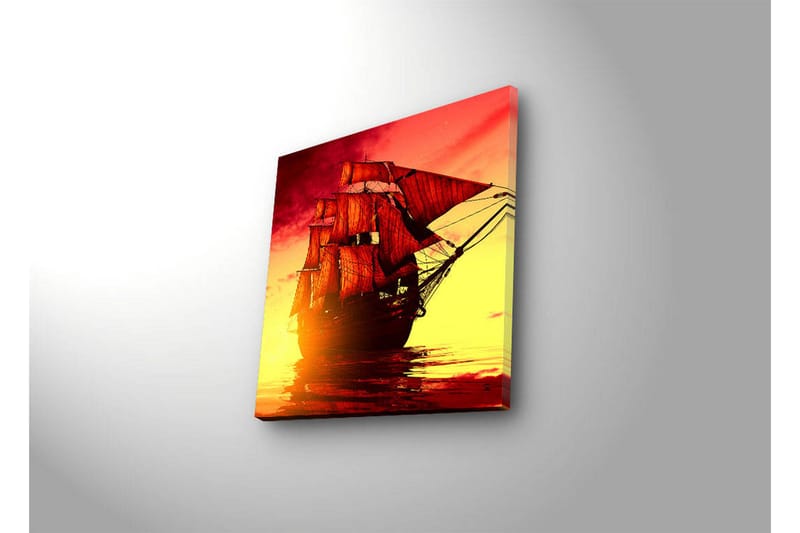 Canvas-taulu LED-valaistuksella 40x40 cm - Upea purjevene dramaattisessa auringonlaskussa - Punainen / Oranssi / Keltainen - Sisustustuotteet - Taulu & taide - Canvas-taulu