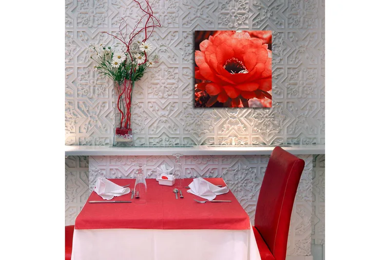 Canvas-taulu LED-valaistuksella 40x40 cm - Upea punainen kaktuskukka täydessä kukassa - Punainen / Harmaa - Sisustustuotteet - Taulu & taide - Canvas-taulu