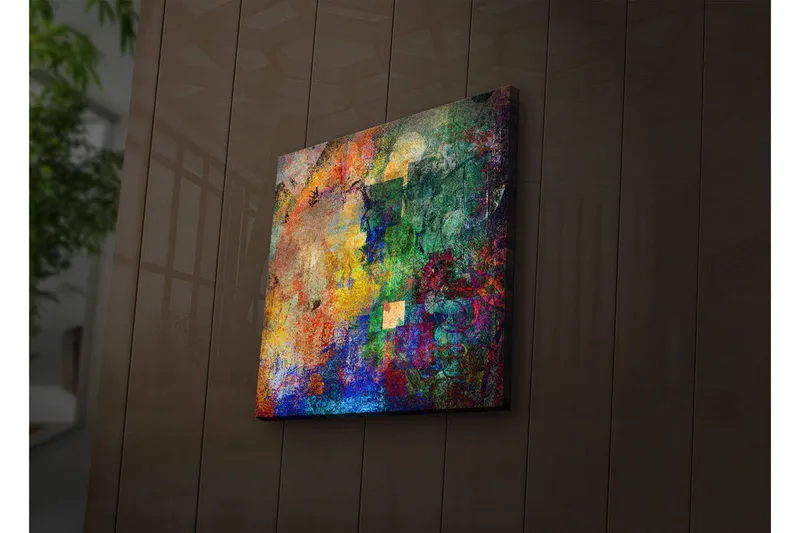 Canvas-taulu LED-valaistuksella 40x40 cm - Värikäs abstrakti sommitelma dynaamisilla muodoilla, Vihreä / Sininen / Punainen