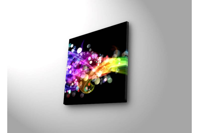 Canvas-taulu LED-valaistuksella 40x40 cm - Värikäs abstrakti sommitelma kirkkailla virtaavilla viivoilla - Violetti / Vihreä / Keltainen - Sisustustuotteet - Taulu & taide - Canvas-taulu
