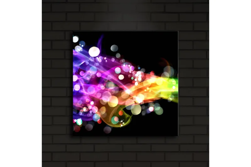Canvas-taulu LED-valaistuksella 40x40 cm - Värikäs abstrakti sommitelma kirkkailla virtaavilla viivoilla - Violetti / Vihreä / Keltainen - Sisustustuotteet - Taulu & taide - Canvas-taulu