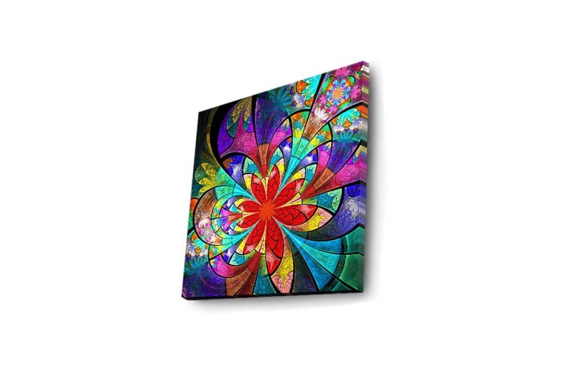 Canvas-taulu LED-valaistuksella 40x40 cm - Värikäs abstrakti sommitelma kukkakuvioilla - Punainen / Violetti / Vihreä - Sisustustuotteet - Taulu & taide - Canvas-taulu