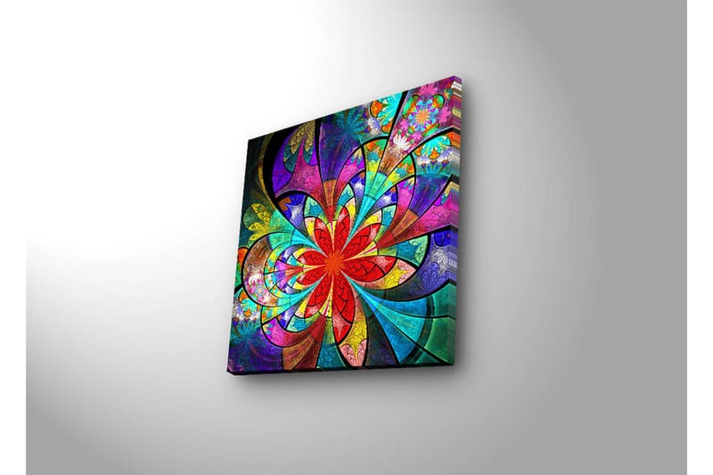 Canvas-taulu LED-valaistuksella 40x40 cm - Värikäs abstrakti sommitelma kukkakuvioilla - Punainen / Violetti / Vihreä - Sisustustuotteet - Taulu & taide - Canvas-taulu