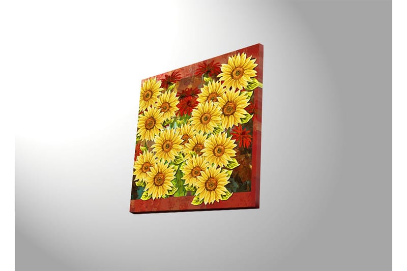 Canvas-taulu LED-valaistuksella 40x40 cm - Värikäs auringonkukkien ja punaisten kukkien kimppu - Keltainen / Punainen / Vihreä - Sisustustuotteet - Taulu & taide - Canvas-taulu