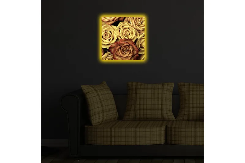 Canvas-taulu LED-valaistuksella 40x40 cm - Värikäs kokoelma ruusuja eri sävyissä - Kulta / Ruskea / Punainen - Sisustustuotteet - Taulu & taide - Canvas-taulu