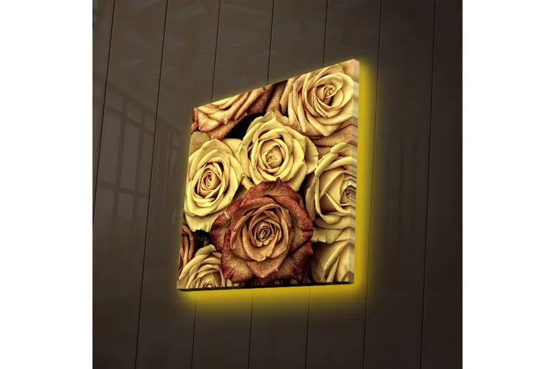 Canvas-taulu LED-valaistuksella 40x40 cm - Värikäs kokoelma ruusuja eri sävyissä - Kulta / Ruskea / Punainen - Sisustustuotteet - Taulu & taide - Canvas-taulu