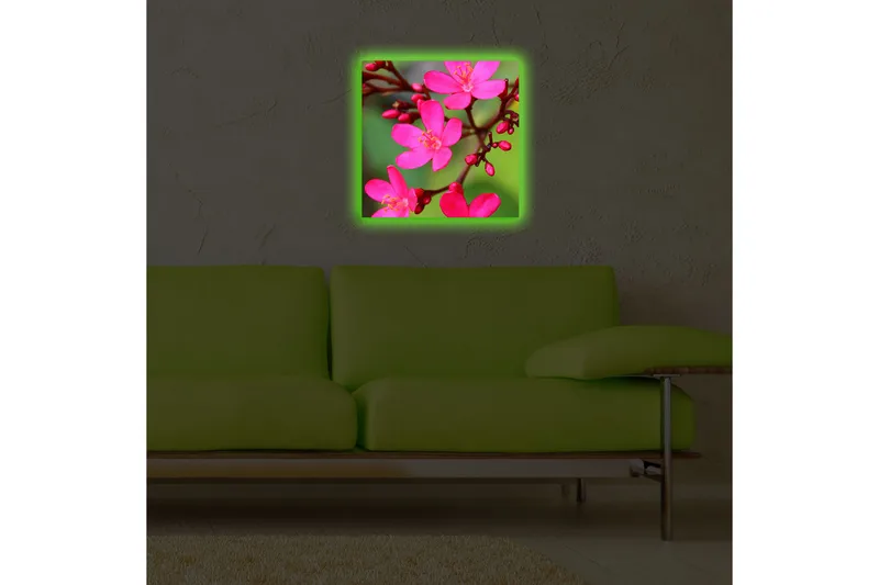 Canvas-taulu LED-valaistuksella 40x40 cm - Värikäs kukkakimppu - Vaaleanpunainen / Vihreä / Vaaleanvihreä - Sisustustuotteet - Taulu & taide - Canvas-taulu