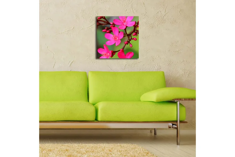 Canvas-taulu LED-valaistuksella 40x40 cm - Värikäs kukkakimppu - Vaaleanpunainen / Vihreä / Vaaleanvihreä - Sisustustuotteet - Taulu & taide - Canvas-taulu