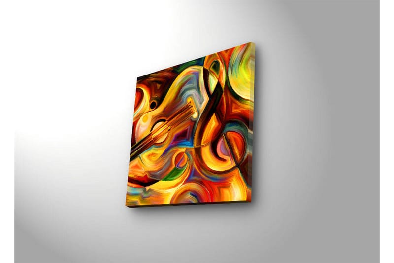 Canvas-taulu LED-valaistuksella 40x40 cm - Värikäs sommitelma soittimilla ja abstrakteilla muodoilla - Punainen / Keltainen / Oranssi - Sisustustuotteet - Taulu & taide - Canvas-taulu