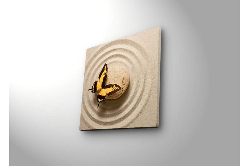 Canvas-taulu LED-valaistuksella 40x40 cm - Värikäs perhonen hiekkaisella pinnalla pyöreillä kuvioilla - Keltainen / Ruskea / Beige - Sisustustuotteet - Taulu & taide - Canvas-taulu