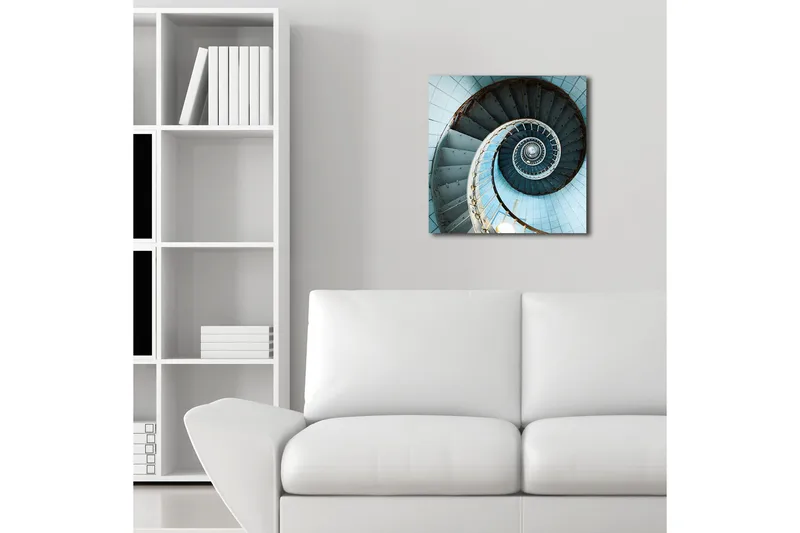 Canvas-taulu LED-valaistuksella 40x40 cm - Vaaleansininen kierreportaikko - Vaaleansininen / Valkoinen / Harmaa - Sisustustuotteet - Taulu & taide - Canvas-taulu