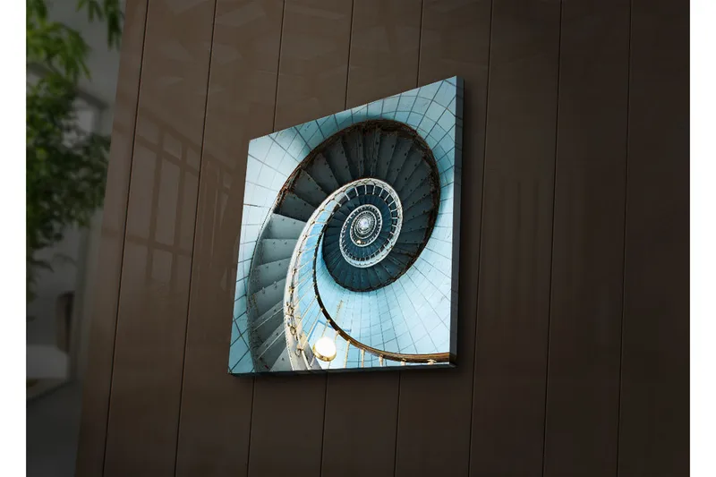 Canvas-taulu LED-valaistuksella 40x40 cm - Vaaleansininen kierreportaikko - Vaaleansininen / Valkoinen / Harmaa - Sisustustuotteet - Taulu & taide - Canvas-taulu