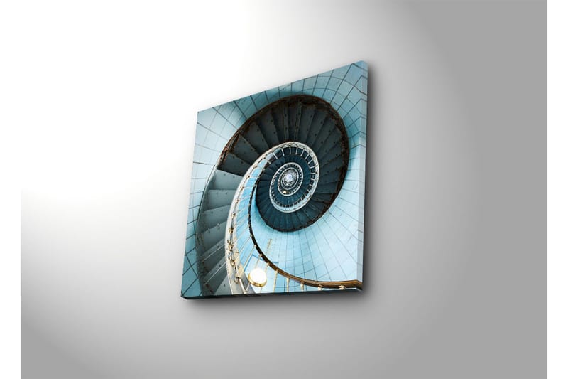 Canvas-taulu LED-valaistuksella 40x40 cm - Vaaleansininen kierreportaikko - Vaaleansininen / Valkoinen / Harmaa - Sisustustuotteet - Taulu & taide - Canvas-taulu