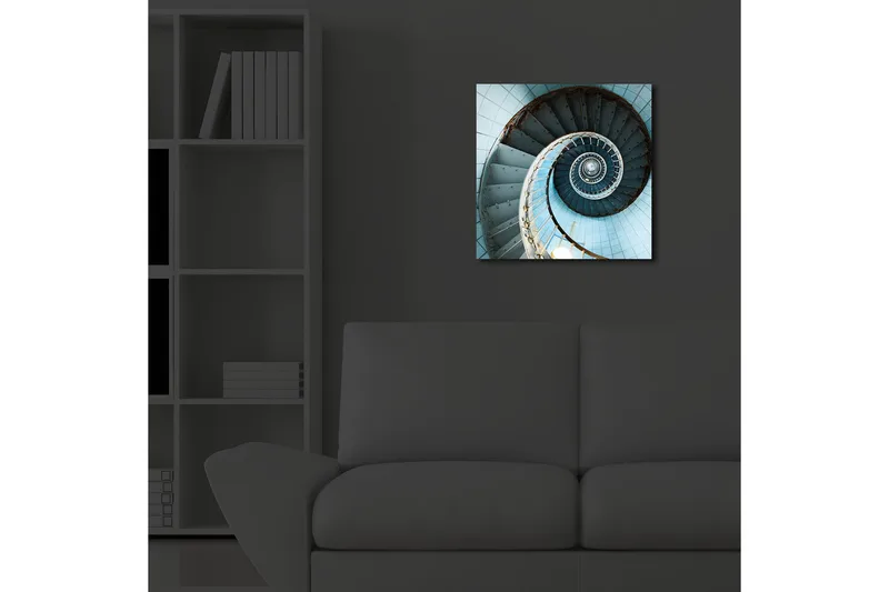 Canvas-taulu LED-valaistuksella 40x40 cm - Vaaleansininen kierreportaikko - Vaaleansininen / Valkoinen / Harmaa - Sisustustuotteet - Taulu & taide - Canvas-taulu