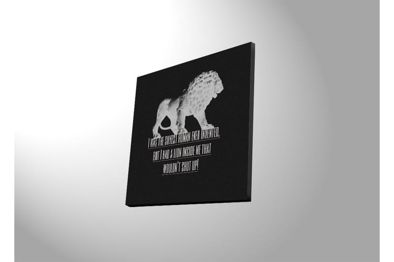 Canvas-taulu LED-valaistuksella 40x40 cm - Valkoinen leijonahahmo mustalla taustalla ja inspiroiva teksti - Valkoinen / Musta - Sisustustuotteet - Taulu & taide - Canvas-taulu