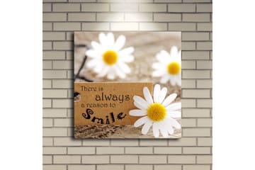 Canvas-taulu LED-valaistuksella 40x40 cm - Valkoisia leikkauksia puupinnalla viestillä There is always a season to smile - Valkoinen / Keltainen / Ruskea - Sisustustuotteet - Taulu & taide - Canvas-taulu