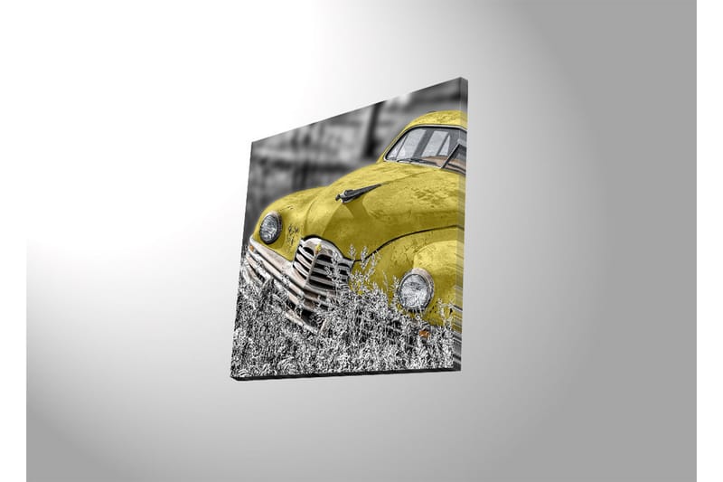Canvas-taulu LED-valaistuksella 40x40 cm - Vanha auto kirkkaankeltaisena vehreyden ympäröimänä - Keltainen / Harmaa - Sisustustuotteet - Taulu & taide - Canvas-taulu