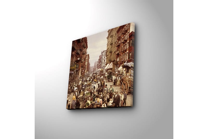 Canvas-taulu LED-valaistuksella 40x40 cm - Vilkas katu ihmisten ja markkinakojujen ympäröimänä - Ruskea / Beige / Vihreä - Sisustustuotteet - Taulu & taide - Canvas-taulu