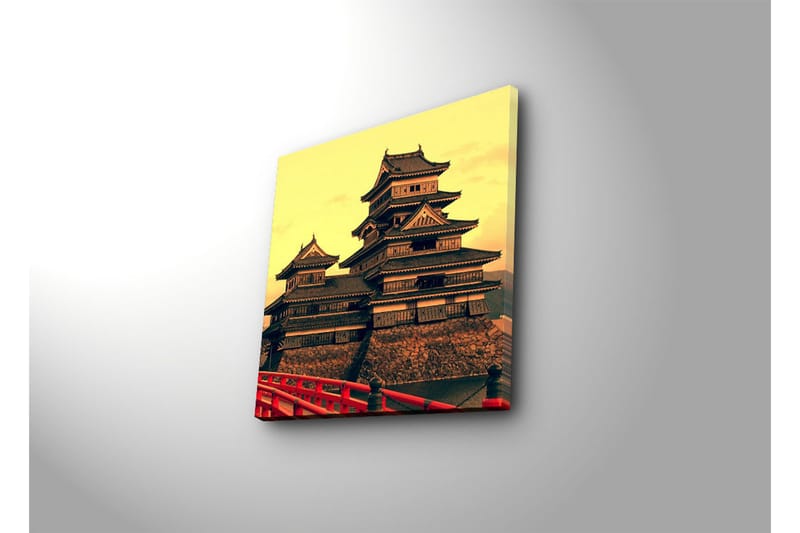 Canvas-taulu LED-valaistuksella 40x40 cm - Perinteinen japanilainen linna useilla kattokerroksilla - Kulta / Musta / Punainen - Sisustustuotteet - Taulu & taide - Canvas-taulu