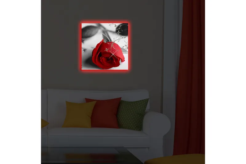 Canvas-taulu LED-valaistuksella 40x40 cm - Punainen ruusu mustilla ja harmailla elementeillä - Punainen / Musta / Harmaa - Sisustustuotteet - Taulu & taide - Canvas-taulu