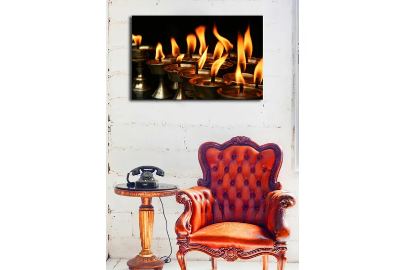 Canvas-taulu LED-valaistuksella 45x70 cm - Öljylamppujen liekit, jotka levittävät lämpöä ja valoa - Oranssi / Kulta / Musta - Sisustustuotteet - Taulu & taide - Canvas-taulu