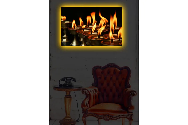 Canvas-taulu LED-valaistuksella 45x70 cm - Öljylamppujen liekit, jotka levittävät lämpöä ja valoa - Oranssi / Kulta / Musta - Sisustustuotteet - Taulu & taide - Canvas-taulu