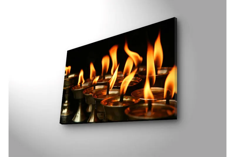 Canvas-taulu LED-valaistuksella 45x70 cm - Öljylamppujen liekit, jotka levittävät lämpöä ja valoa - Oranssi / Kulta / Musta - Sisustustuotteet - Taulu & taide - Canvas-taulu