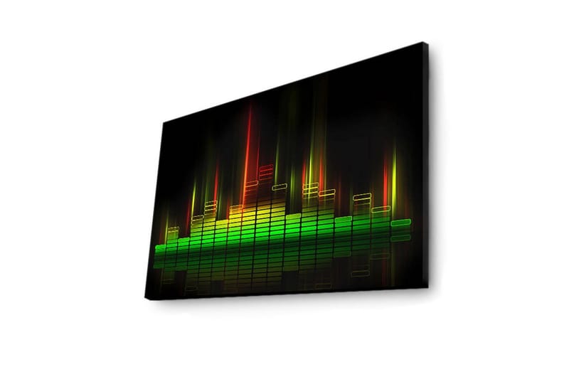 Canvas-taulu LED-valaistuksella 45x70 cm - Abstrakti ääniaaltojen visualisointi värikkäillä valonsäteillä - Vihreä / Punainen / Keltainen - Sisustustuotteet - Taulu & taide - Canvas-taulu