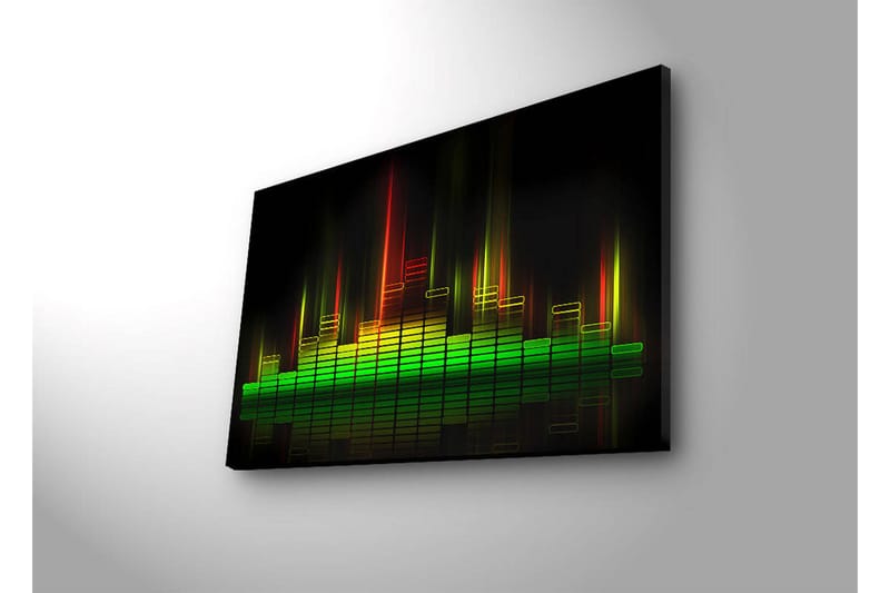 Canvas-taulu LED-valaistuksella 45x70 cm - Abstrakti ääniaaltojen visualisointi värikkäillä valonsäteillä - Vihreä / Punainen / Keltainen - Sisustustuotteet - Taulu & taide - Canvas-taulu