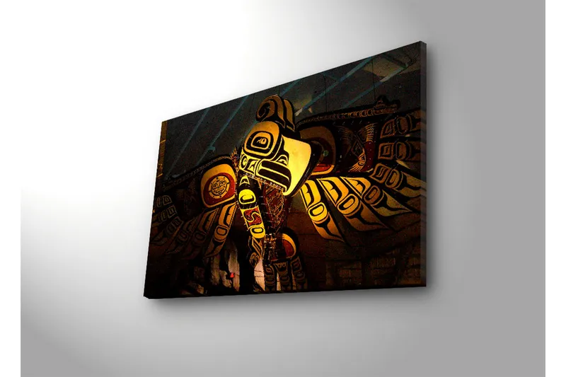 Canvas-taulu LED-valaistuksella 45x70 cm - Abstrakti lintu symbolisilla kuvioilla - Musta / Kulta / Punainen - Sisustustuotteet - Taulu & taide - Canvas-taulu
