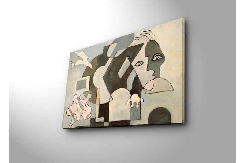 Canvas-taulu LED-valaistuksella 45x70 cm - Abstrakti sommitelma kasvoaiheilla ja geometrisilla muodoilla - Harmaa / Beige / Musta - Sisustustuotteet - Taulu & taide - Canvas-taulu