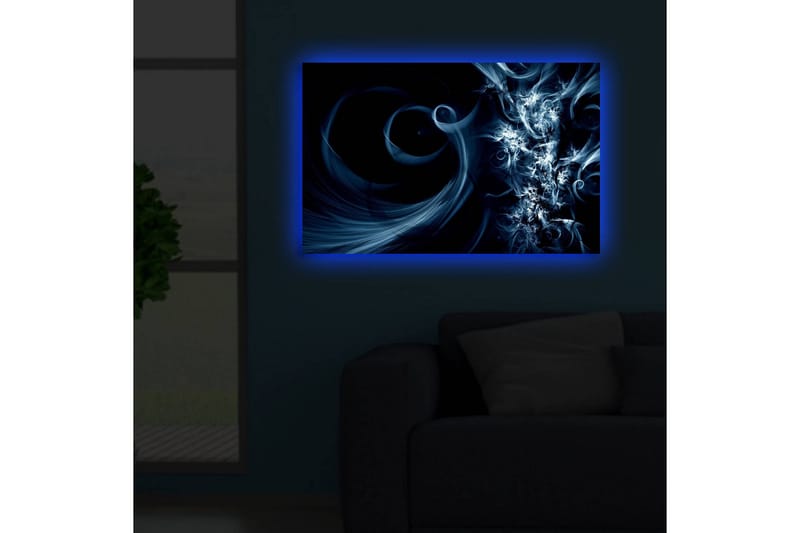 Canvas-taulu LED-valaistuksella 45x70 cm - Abstrakti sommitelma mustilla ja sinisillä pyörteillä - Tummansininen / Vaaleansininen / Musta - Sisustustuotteet - Taulu & taide - Canvas-taulu