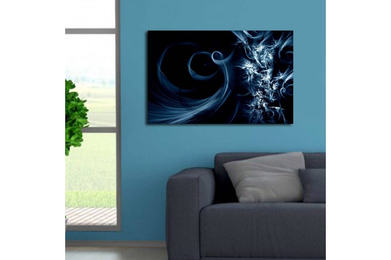 Canvas-taulu LED-valaistuksella 45x70 cm - Abstrakti sommitelma mustilla ja sinisillä pyörteillä - Tummansininen / Vaaleansininen / Musta - Sisustustuotteet - Taulu & taide - Canvas-taulu