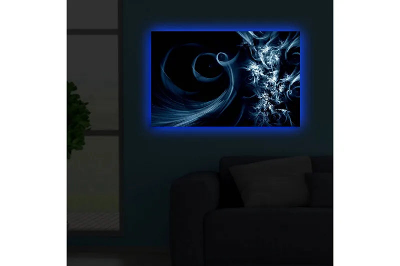 Canvas-taulu LED-valaistuksella 45x70 cm - Abstrakti sommitelma mustilla ja sinisillä pyörteillä - Tummansininen / Vaaleansininen / Musta - Sisustustuotteet - Taulu & taide - Canvas-taulu