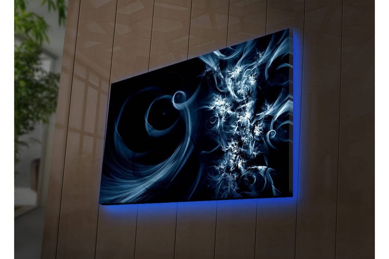 Canvas-taulu LED-valaistuksella 45x70 cm - Abstrakti sommitelma mustilla ja sinisillä pyörteillä - Tummansininen / Vaaleansininen / Musta - Sisustustuotteet - Taulu & taide - Canvas-taulu