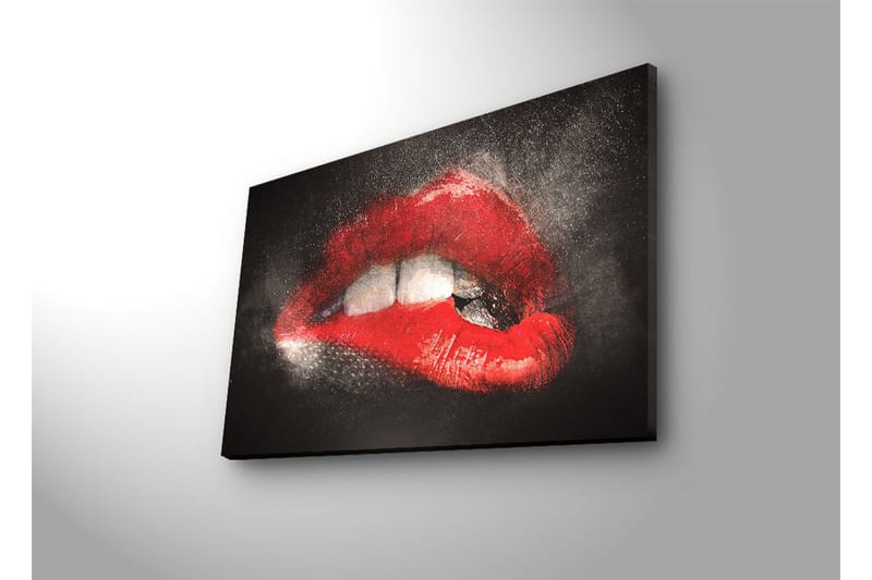Canvas-taulu LED-valaistuksella 45x70 cm - Aistilliset punaiset huulet dramaattisella kontrastilla tummaa taustaa vasten - Punainen / Musta - Sisustustuotteet - Taulu & taide - Canvas-taulu
