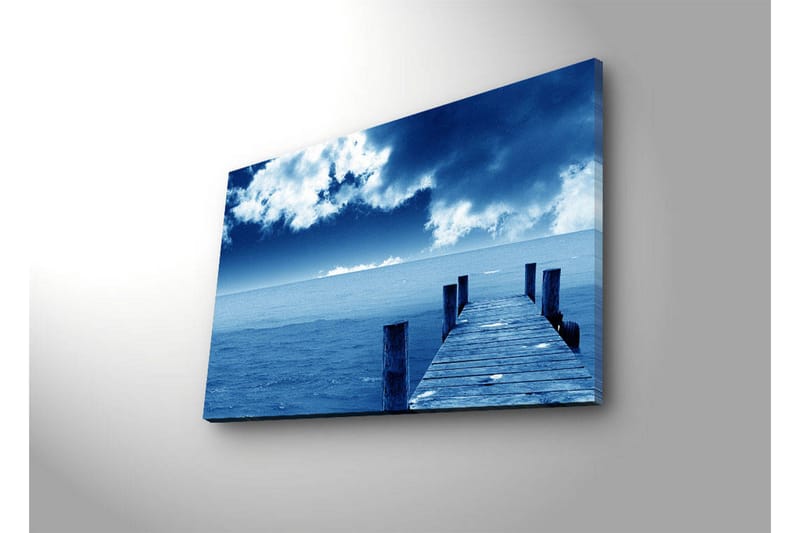 Canvas-taulu LED-valaistuksella 45x70 cm - Asetelma laiturista, joka ulottuu sinisen meren ylle dramaattisen taivaan alla - Sininen / Harmaa / Valkoinen - Sisustustuotteet - Taulu & taide - Canvas-taulu