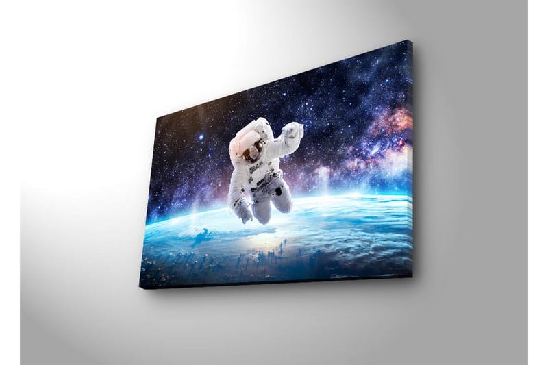 Canvas-taulu LED-valaistuksella 45x70 cm - Astronautti leijuu avaruudessa Maan yläpuolella - Valkoinen / Sininen / Musta - Sisustustuotteet - Taulu & taide - Canvas-taulu