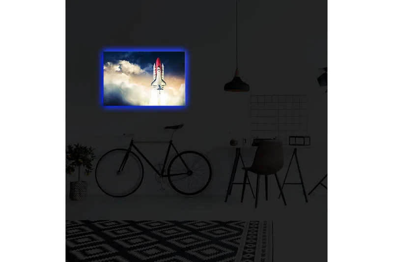 Canvas-taulu LED-valaistuksella 45x70 cm - Avaruussukkula nousee pilvien läpi - Punainen / Valkoinen / Sininen - Sisustustuotteet - Taulu & taide - Canvas-taulu