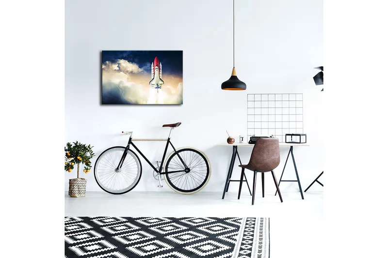 Canvas-taulu LED-valaistuksella 45x70 cm - Avaruussukkula nousee pilvien läpi - Punainen / Valkoinen / Sininen - Sisustustuotteet - Taulu & taide - Canvas-taulu