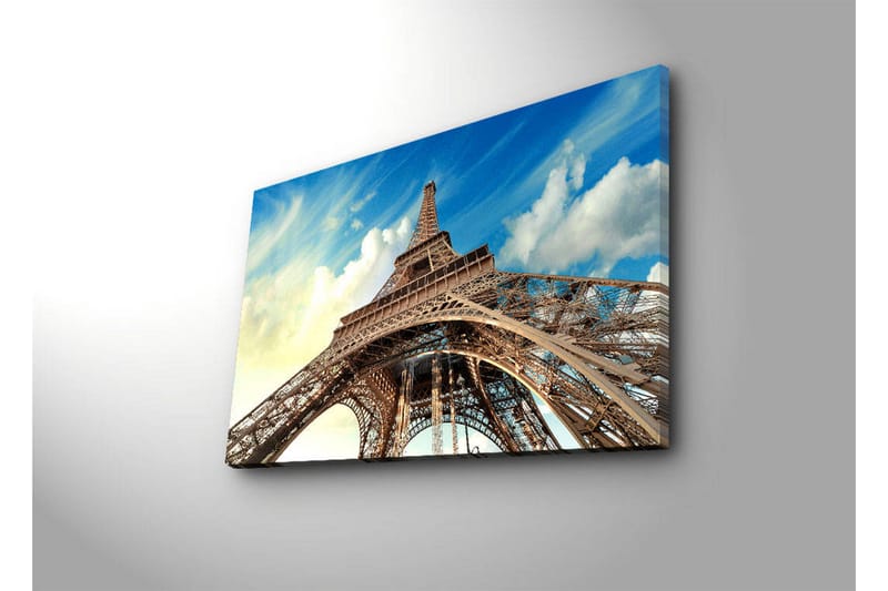 Canvas-taulu LED-valaistuksella 45x70 cm - Eiffel-torni dramaattisesta kulmasta nähtynä - Sininen / Beige / Valkoinen - Sisustustuotteet - Taulu & taide - Canvas-taulu
