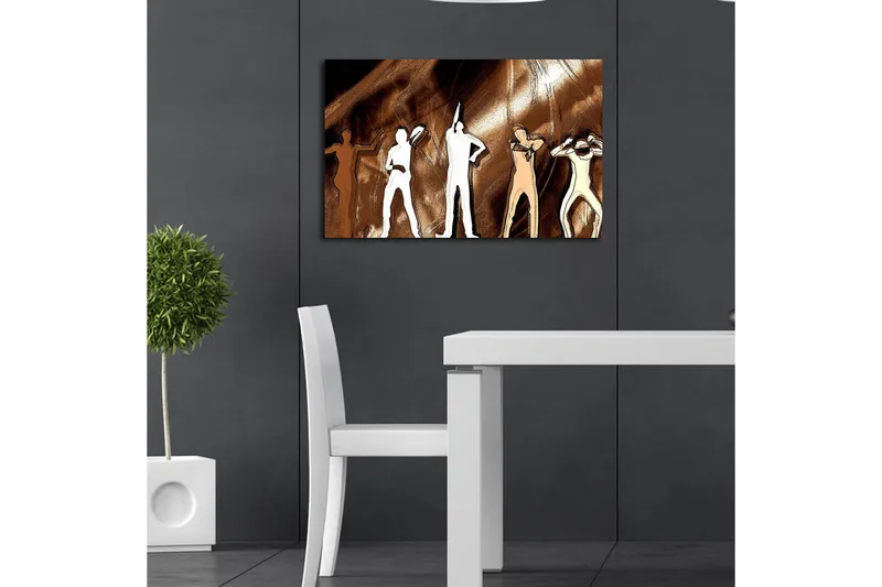 Canvas-taulu LED-valaistuksella 45x70 cm - Ihmisten siluetit eri asennoissa ruskeaa taustaa vasten - Ruskea / Valkoinen / Beige - Sisustustuotteet - Taulu & taide - Canvas-taulu
