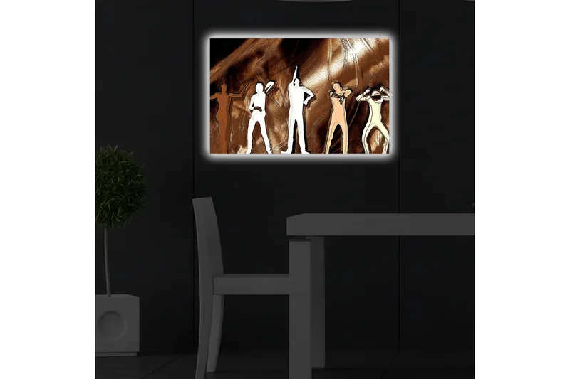 Canvas-taulu LED-valaistuksella 45x70 cm - Ihmisten siluetit eri asennoissa ruskeaa taustaa vasten - Ruskea / Valkoinen / Beige - Sisustustuotteet - Taulu & taide - Canvas-taulu