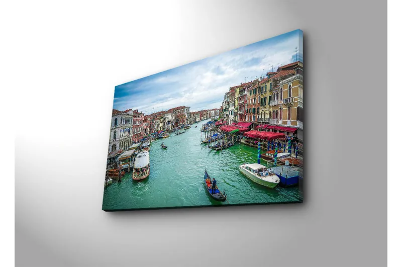 Canvas-taulu LED-valaistuksella 45x70 cm - Kaunis kanava värikkäine rakennuksineen ja veneineen Venetsiassa - Vihreä / Punainen / Sininen - Sisustustuotteet - Taulu & taide - Canvas-taulu