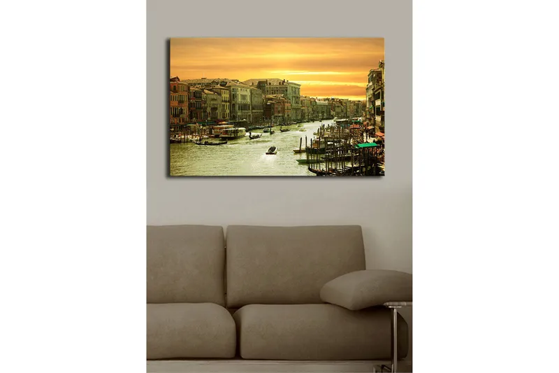 Canvas-taulu LED-valaistuksella 45x70 cm - Kaunis näkymä kanavalle Venetsiassa auringonlaskun aikaan - Kulta / Vihreä / Ruskea - Sisustustuotteet - Taulu & taide - Canvas-taulu