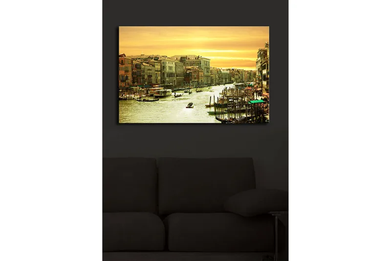 Canvas-taulu LED-valaistuksella 45x70 cm - Kaunis näkymä kanavalle Venetsiassa auringonlaskun aikaan - Kulta / Vihreä / Ruskea - Sisustustuotteet - Taulu & taide - Canvas-taulu