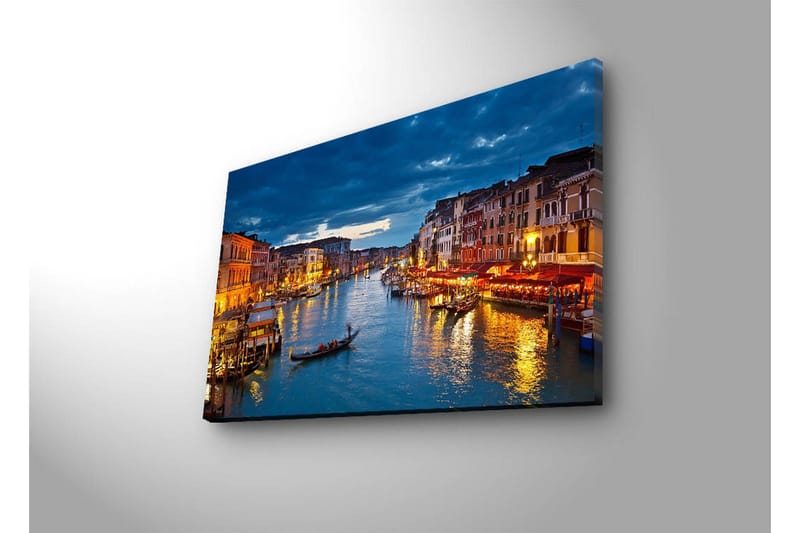 Canvas-taulu LED-valaistuksella 45x70 cm - Kaunis näkymä Venetsian kanavalle valaistujen rakennusten kanssa veden äärellä - Sininen / Oranssi / Vihreä - Sisustustuotteet - Taulu & taide - Canvas-taulu