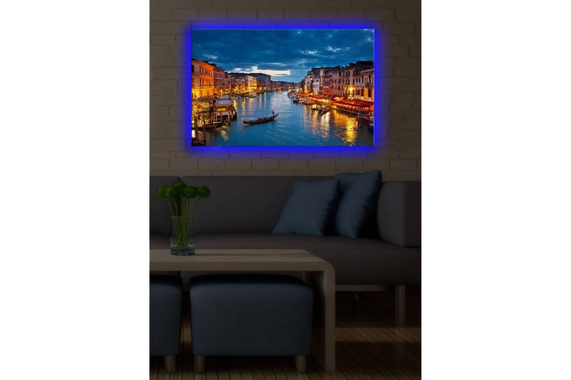 Canvas-taulu LED-valaistuksella 45x70 cm - Kaunis näkymä Venetsian kanavalle valaistujen rakennusten kanssa veden äärellä - Sininen / Oranssi / Vihreä - Sisustustuotteet - Taulu & taide - Canvas-taulu