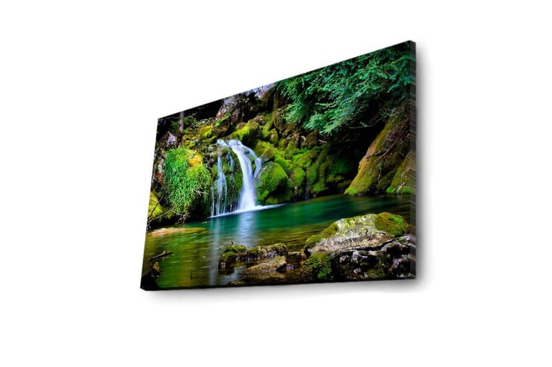 Canvas-taulu LED-valaistuksella 45x70 cm - Kaunis vesiputous rehevän vehreyden ja kalliomuodostelmien ympäröimänä - Vihreä / Sininen / Ruskea - Sisustustuotteet - Taulu & taide - Canvas-taulu